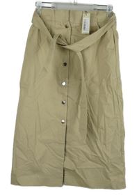 Nové - Dámská béžová plátěná propínací sukně s páskem Oasis 