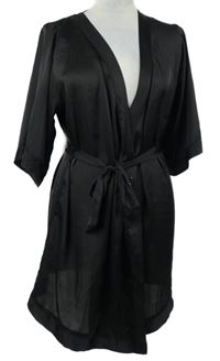 Dámský černý saténový župan s páskem