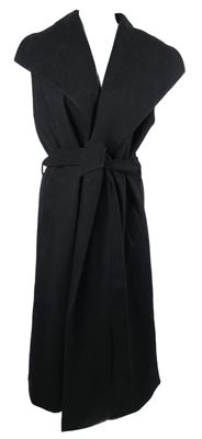 Dámský černý flaušový maxi kabátový cardigán bez rukávů s páskem River Island