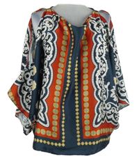 Dámská tmavomodro-červeno-bílá vzorovaná volná halenka s průstřihy River Island 