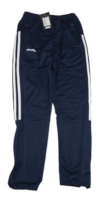 Nové - Tmavomodré sportovní tepláky s logem a proužky 