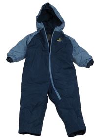 Tmavomodro-modrá šusťáková zimní kombinéza s medvědem a kapucí Lupilu