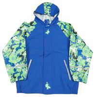 Nové - modro-zelená nepromokavá bunda s flíčky a kapucí Lupilu