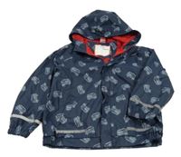 Tmavomodrá nepromokavá jarní bunda s auty a kapucí X-mail