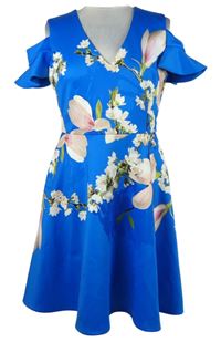 Dámské modré šaty s květy a volnými rameny Ted Baker
