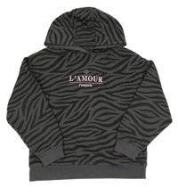 Tmavošedá vzorovaná mikina s růžovým nápisem a kapucí Primark