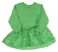 Zelené teplákové šaty s květovanou sukní 