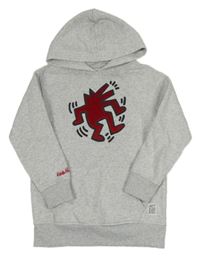 Šedá melírovaná mikina s potiskem a kapucí