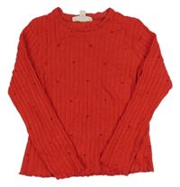 Červené žebrované úpletové triko se srdíčky M&S