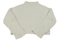 Bílý žebrovaný crop svetr Zara