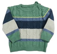 Zeleno-tmavomodro-šedý pruhovaný lehký svetr Nutmeg