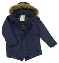 Tmavomodrá šusťáková zimní bunda s kapucí M&S