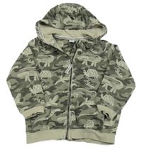 Khaki army propínací mikina se zvířaty a kapucí Tu