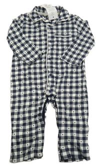 Nové - Tmavomodro-bílý kostkovaný overal s hvězdičkami 
