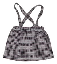 Tmavomodro-šdo-růžová kostkovaná sukně s kšandami 