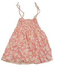 Růžové květované šaty se žabičkováním 