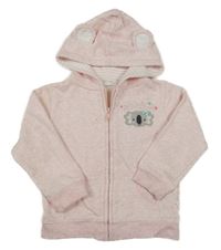 Světlerůžová melírovaná propínací mikina s koalou a kapucí