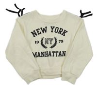 Smetanová oversize crop mikina s nápisem 