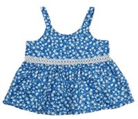 Modro-bílý květovaný top s krajkou Shein
