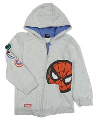 Šedá melírovaná propínací mikina se Spidermanem a kapucí George