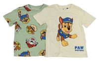 2x tričko s Paw Patrol - krémové + světlezelené H&M