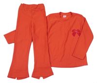 2set - Oranžové žebrované triko s mašlí + flare kalhoty 