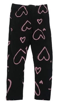 Černé legíny s růžovými srdíčky Matalan 