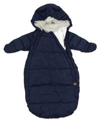 Tmavomodrý šusťákový zimní fusak s kapucí H&M
