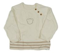 Smetanový svetr s proužky a medvídkem Nutmeg