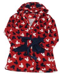 Červeno-tmavomodrý chlupatý župan s Mickeym a páskem Little Kids 