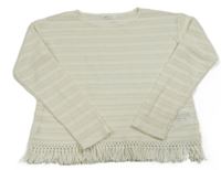 Bílé vzorované úpletové triko s třásněmi H&M