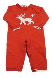 Červený pletený overal se sobem 