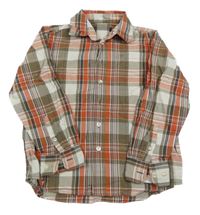 Hnědo-oranžovo-bílá kostkovaná košile 