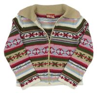 Barevný vzorovaný propínací svetr s límcem 