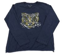 Tmavomodré triko s tygrem z flitrů