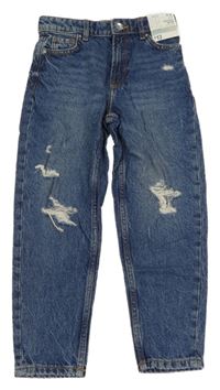 Nové - Modré ripped mom high rise rifle s prošoupáním Denim Co. 