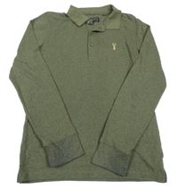 Khaki melírované polo triko s výšivkou Next