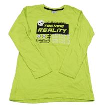 Limetkové triko s nápisy a lebkou Y.F.K.