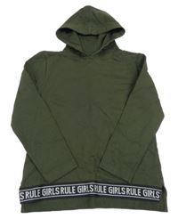 Olivová mikina s nápisy a kapucí C&A