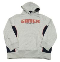 Šedo-tmavomodrá mikina s nápisem a kapucí C&A