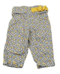 Bílo-tmavomodro-okrové vzorované volné kalhoty s mašlí Obaibi