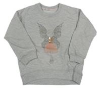 Šedá melírovaná oversize mikina s andělem a flitry 