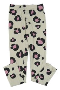 Smetanovo-černo-růžové vzorované legíny Sinsay