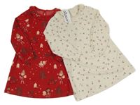 Nové - 2x - Smetanová květovaná + červená noční košile s vílami George 