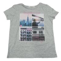 Šedé melírované tričko s potiskem H&M