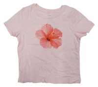 Světlerůžové crop tričko s kytičkou H&M