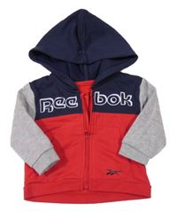 Červeno-tmavomodro-šedá propínací mikina s logem a kapucí Reebok