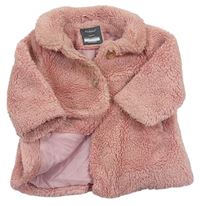 Růžový huňatý podšitý kabát Primark