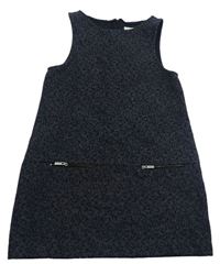 Tmavošedo-černé vzorované šaty se zipy Zara