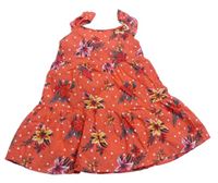 Jahodové puntíkaté letní šaty s kytičkami a lístečky a volánky PRIMARK